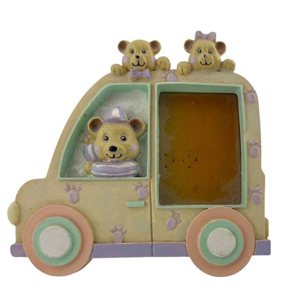 Teddy Bear Car Picture Frame Resin Pastel Nursery Baby Kids Kitsch Decor 6x6